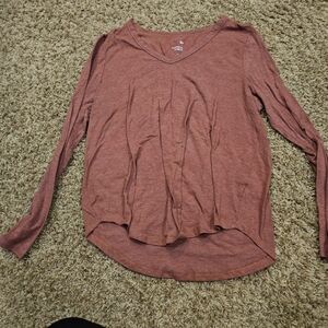 Women's V-Neck Long Sleeve Top - Rust